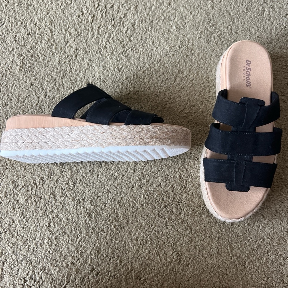 Dr. Scholl's Black Braided Espadrille Platform Slide Sandals